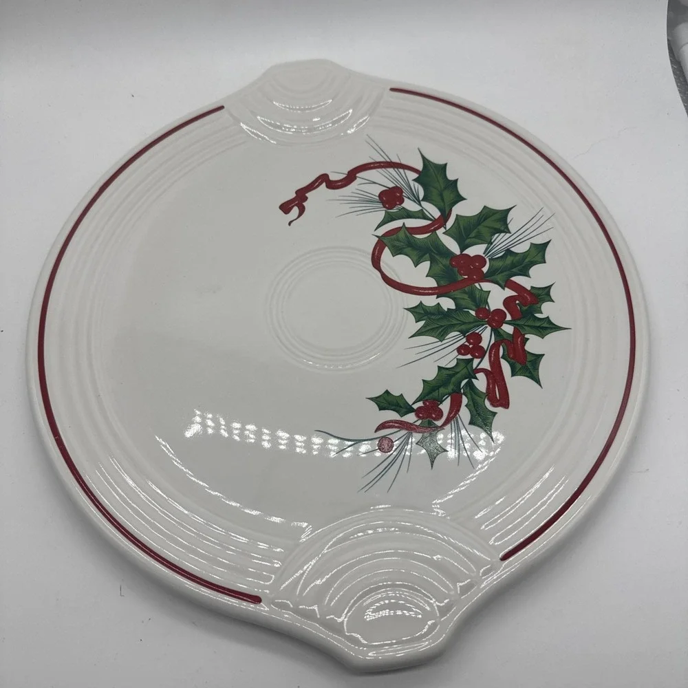 Fiesta Round Serving Tray Holiday Holly Red Ribbon Excellent First Quality New